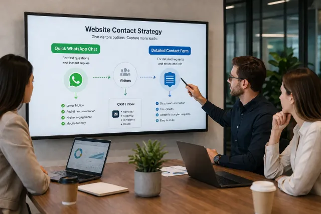 Website contact strategy with WhatsApp widget and contact form